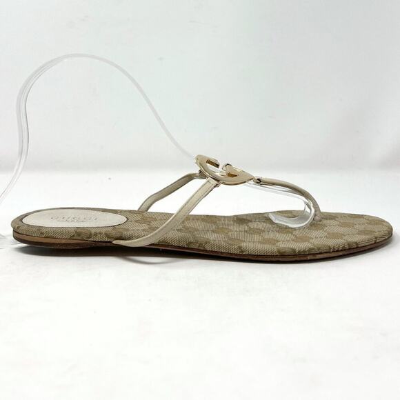 Gucci Monogram Heart Logo Thong Sandals Beige Gold Size EU 38.5 - Picture 4 of 9